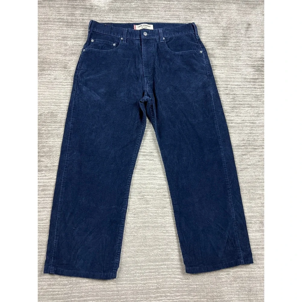 Levi's Corduroy Pants Men W34 L30 Navy Blue 569 Loose Straight Relaxed Fit Cords